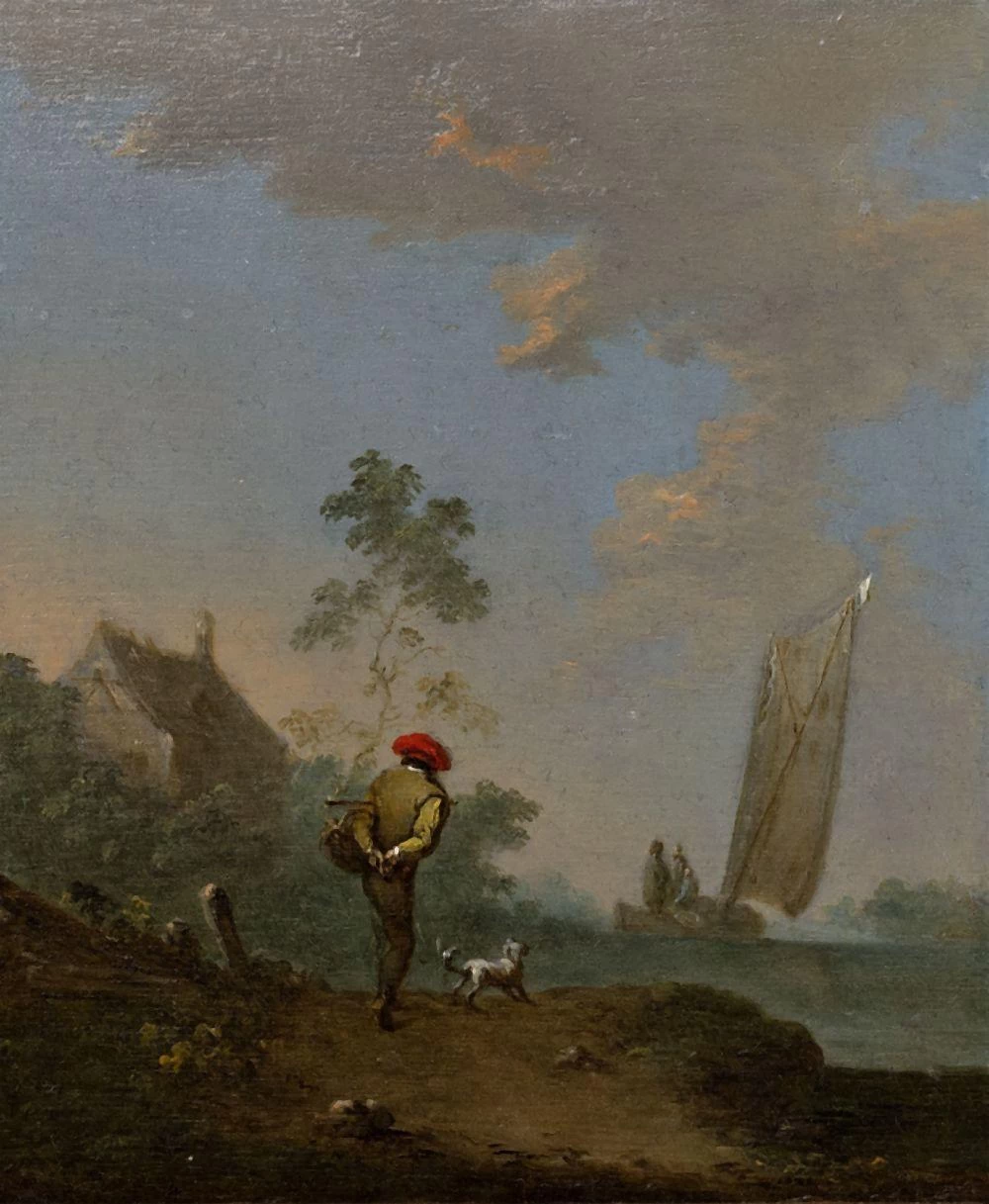 Paesaggio con fugure e cane